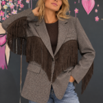 Blazer de pata de gallo con flecos