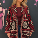 Cardigan jacquard con frange