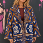 Fringed jacquard cardigan
