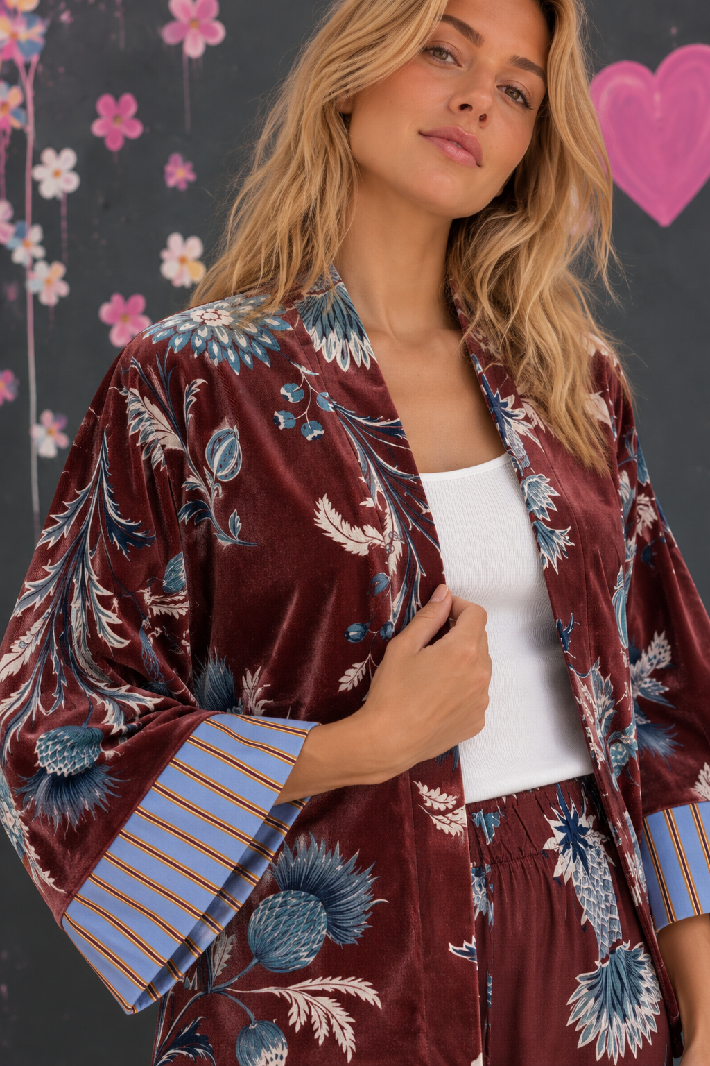 Completo burgundy Garden Kimono Kimono Velvet Garden – Image 1