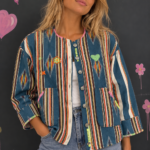 Chaqueta boho de rayas bordada