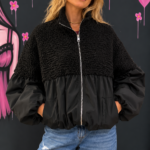 Giacca teddy & nylon nera