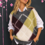 Oversize argyle vest