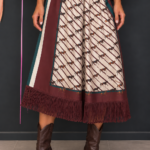 Jupe midi imprimé foulard avec franges