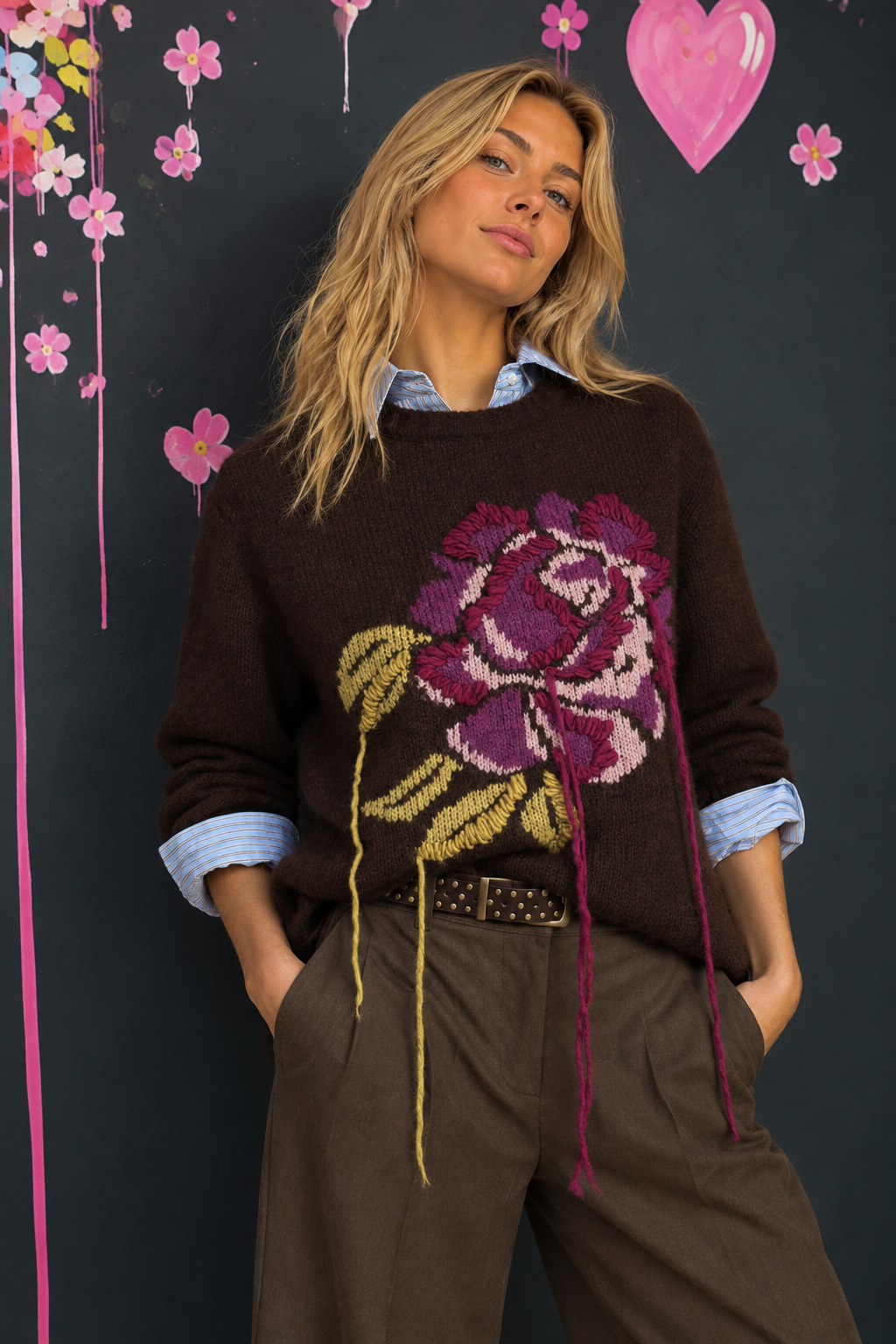 Maglione con maxi fiore ricamato Jersey con maxi flor bordada - Imagen 1