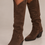 Botte cowboy en daim chocolat