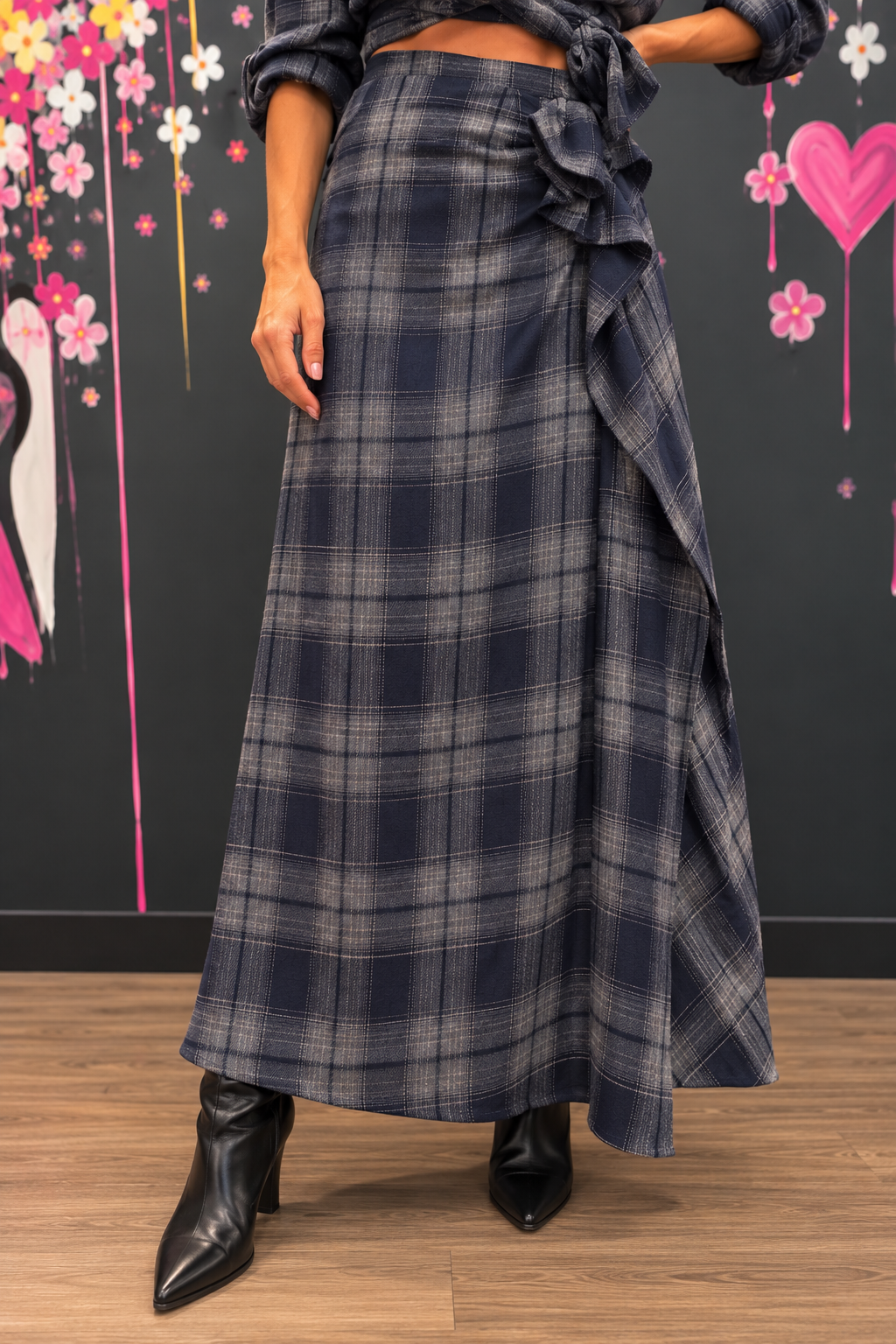 completo check azzurro dixie gonna Gonna lunga tartan con volant - immagine 1