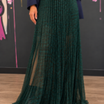 Falda larga plisada verde