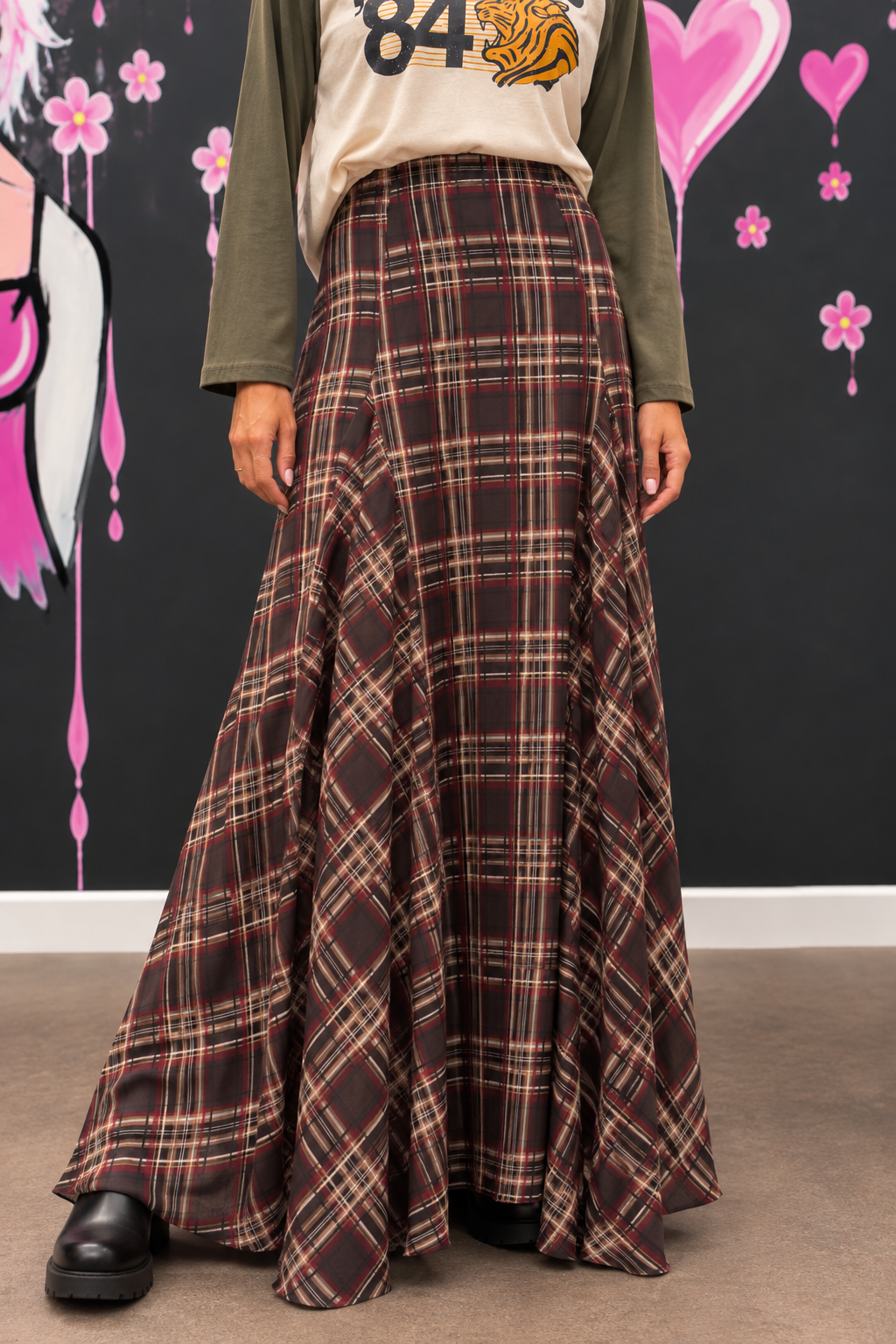 completo gonna tartan marrone gonna Asymmetrischer Tartanrock – Bild 1