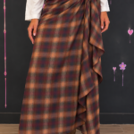 Long check wrap skirt