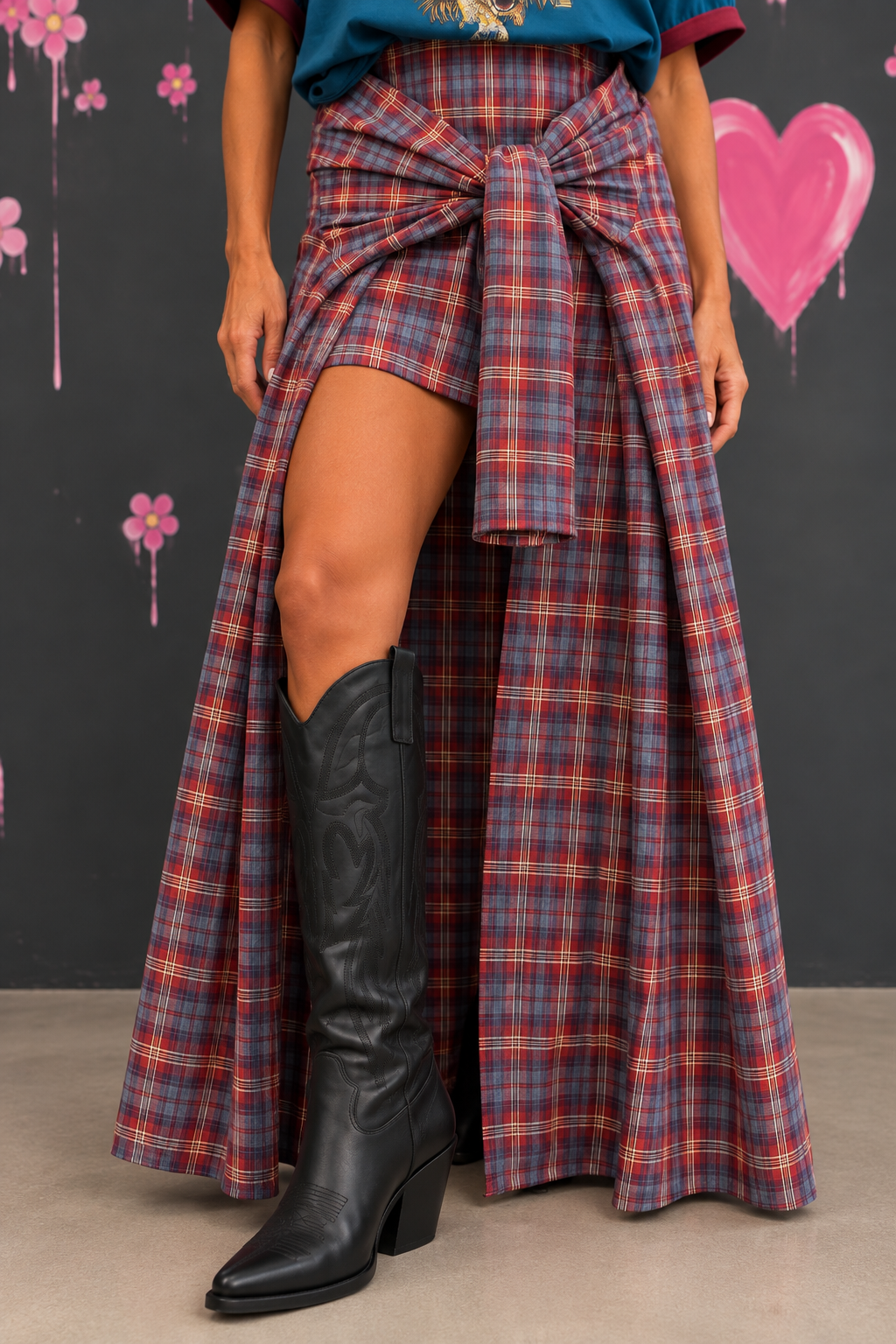 completo t-shirt e gonna corta:lunga gonna Gonna tartan mullet - immagine 1