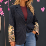 Pinstripe blazer with decorated sleeves