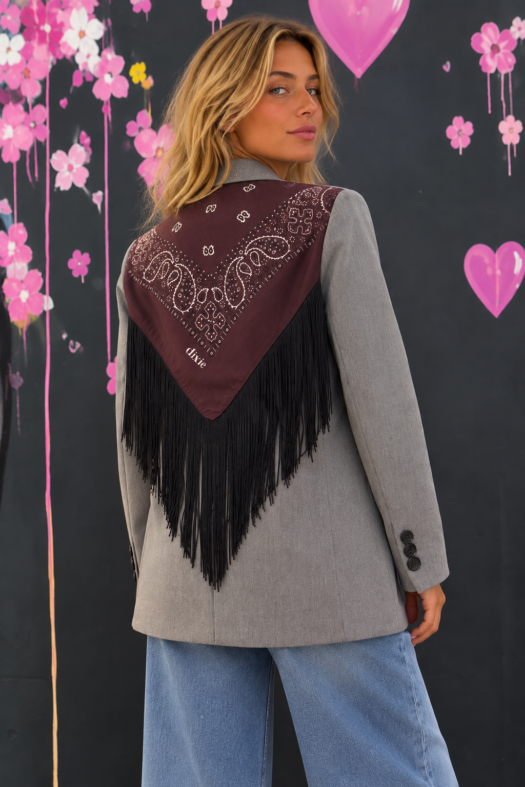 Blazer grigio con bandana e frange retro Blazer grigio con bandana e frange - immagine 1