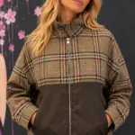 Tartanjacke mit Kunstledereinsätzen