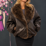 Faux Leather Bomber Jacket with Faux Fur Collar
