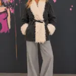 Bouclé knit jacket with faux-fur inserts