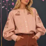 Striped shirt with embroidered fawns