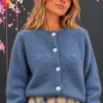 Powder blue fluffy cardigan – 80% kid mohair