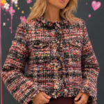 Multicoloured tweed jacket with jewelled buttons