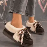 Mocassins en daim doublés en véritable peau de mouton