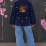 Giacca Kimono in Velluto Blu con Ricamo Tigre