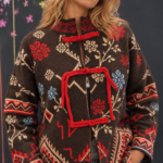 Jacquard-Cardigan mit Knebelverschlüssen und Blumenmustern