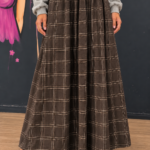 Long check skirt