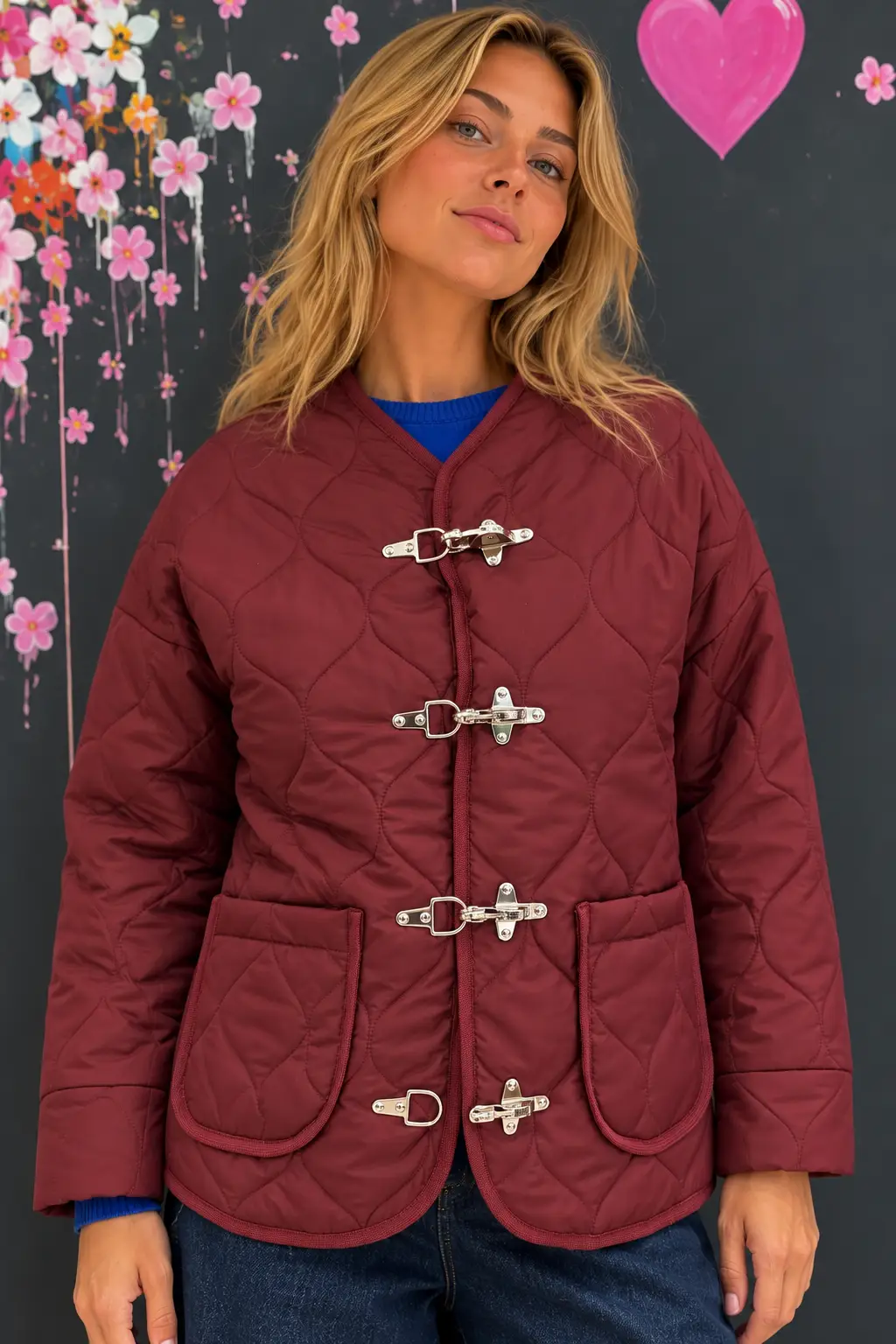 Quilted Burgundy Jacket Against Hearts Giacca trapuntata bordeaux - immagine 1