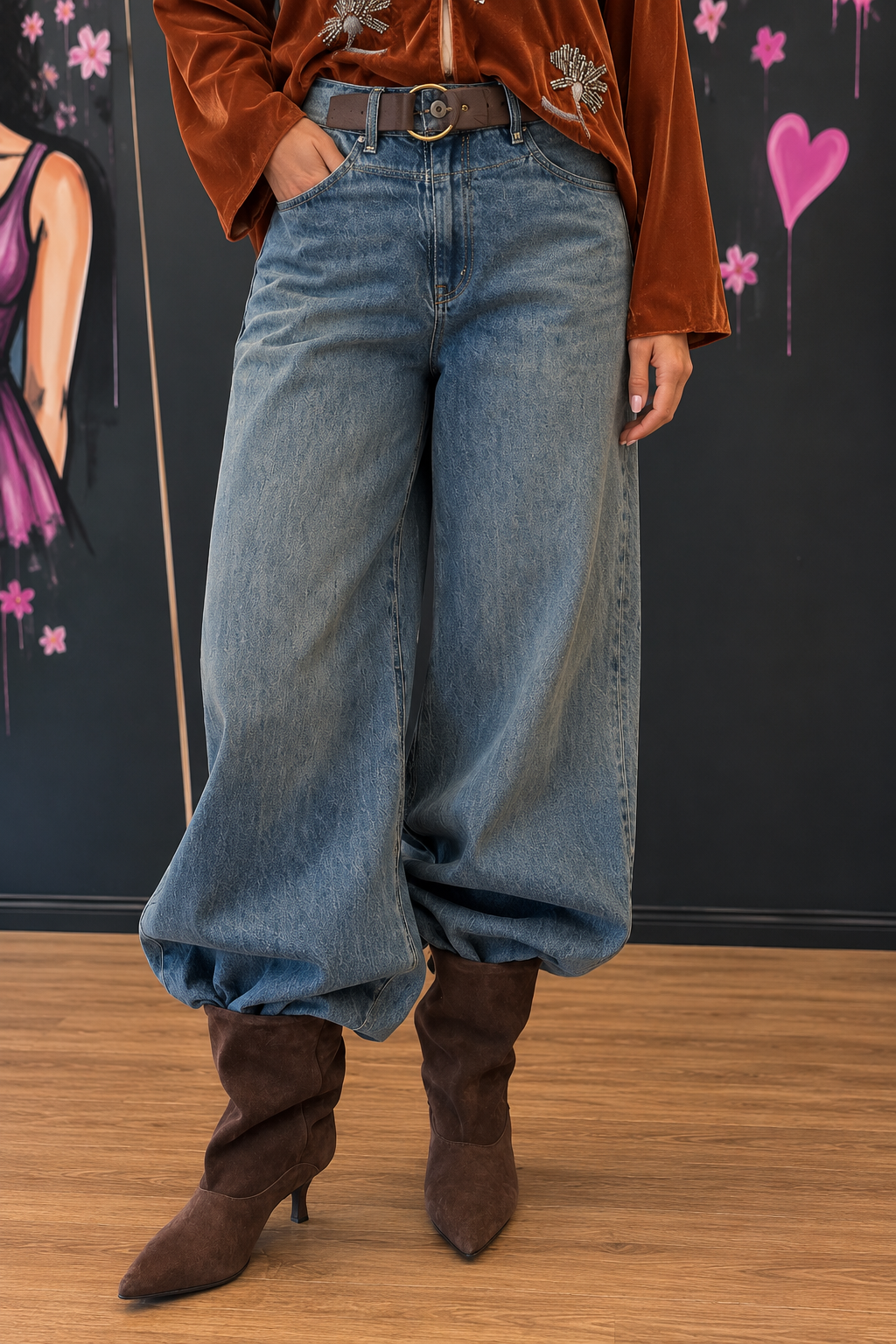 Rust Velvet and Denim Studio Look Jeans ada - immagine 1