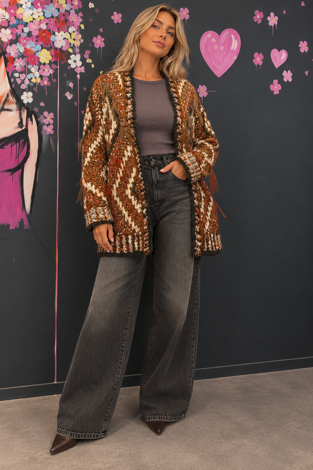 Rustic Knitwear Against Heart Mural Handmade-effect knitted cardigan - Image 1