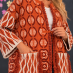Geometric jacquard cardigan with fringes